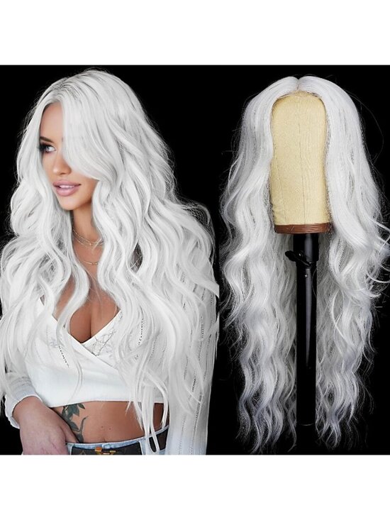 Other - Women's White Lace Hairline 26 Inch Synthetic Heat Resistant Wavy Wigs